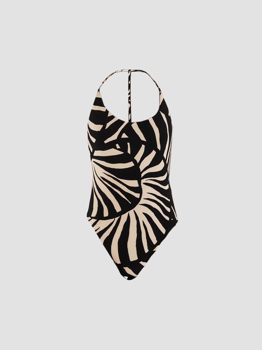 Farm Rio Women's Zebra Print One-Piece Swimsuit - Black - Size Large