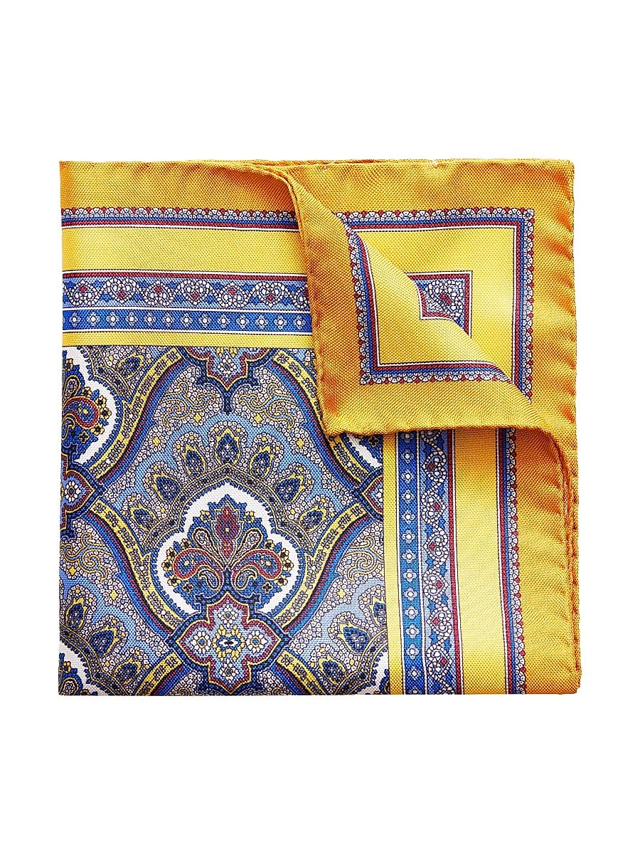 Men's Silk Paisley Pocket Square - Yellow
