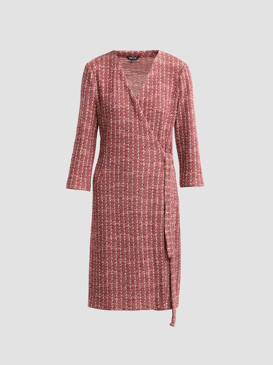 Misook Women's Tweed Jacquard Mini Wrap Dress - Scarlet Red Mahogany - Size XXL