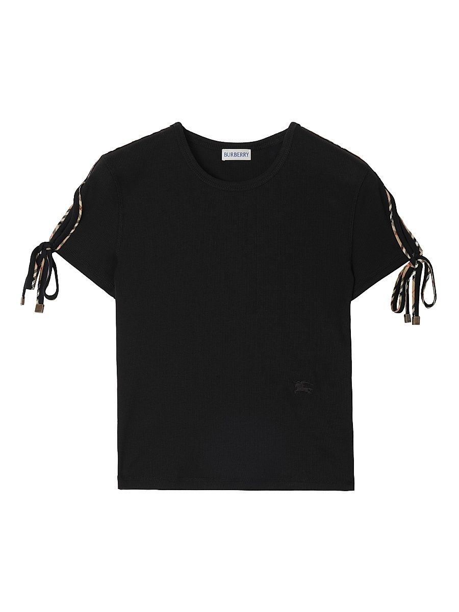 Women's Taisie Tie-Sleeve Crop Cotton T-Shirt - Black - Size Large
