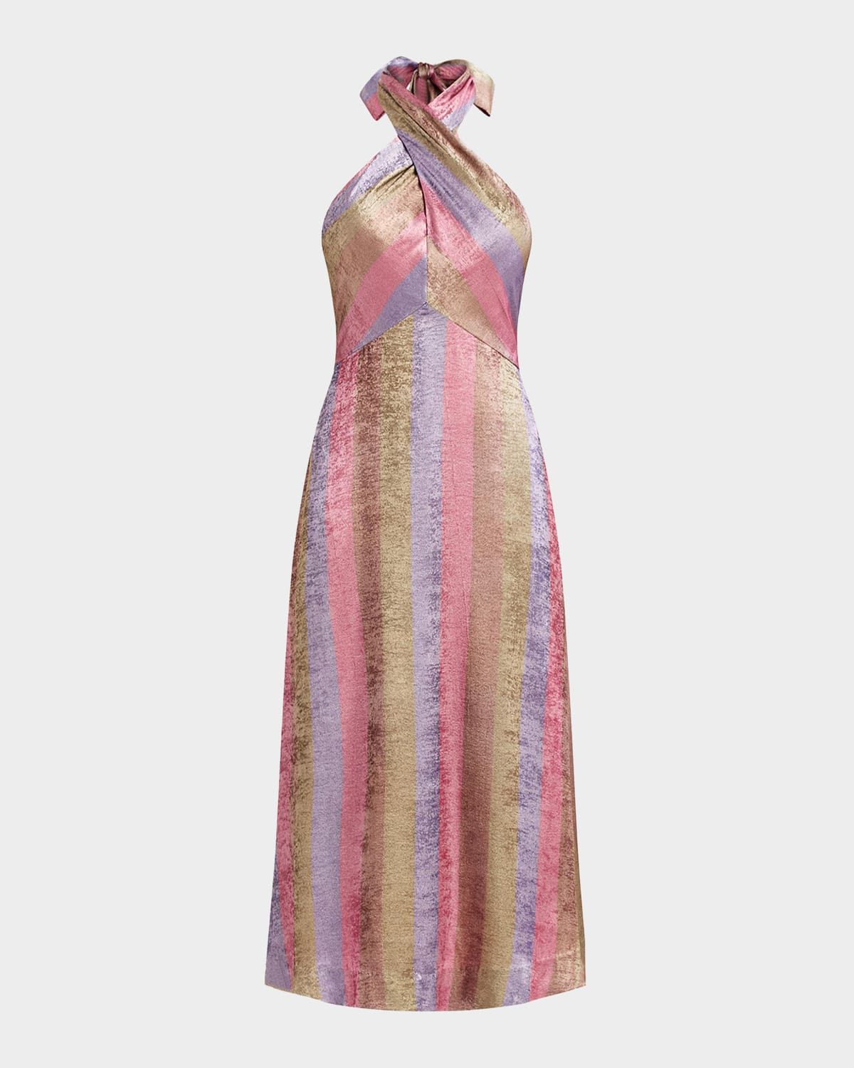 Copacabana Metallic Striped Halter Midi Dress
