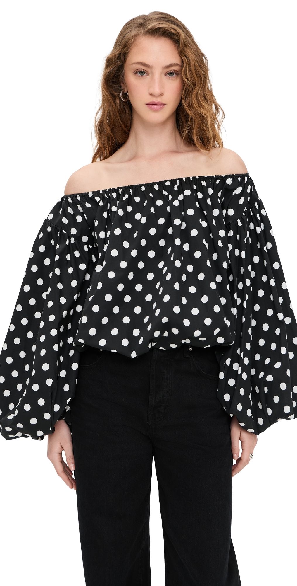 CAROLINE CONSTAS Andros Off Shoulder Top Black/White XL