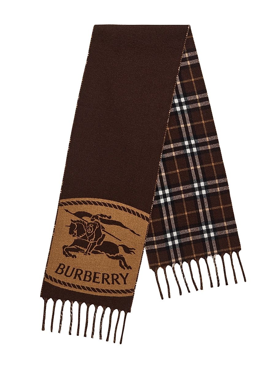 Men's Reversible Knight Stamp Cashmere Scarf - Brown
