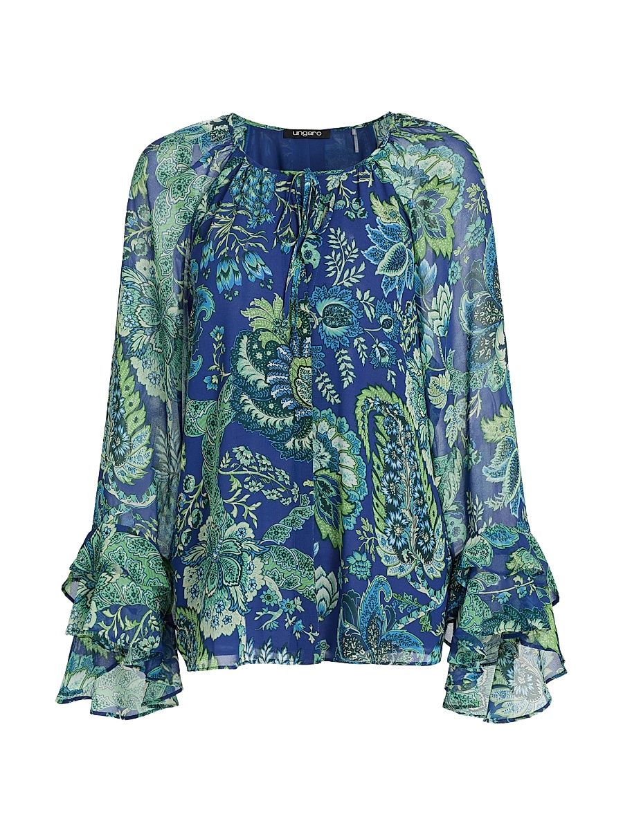 Women's Darby Paisley Chiffon Blouse - Deep Blue Multi - Size XXL