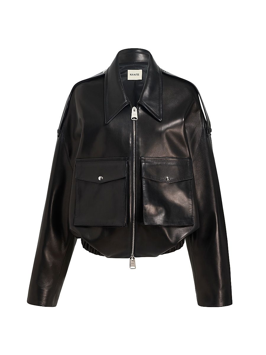 Women's Owey Leather Bomber Jacket - Black - Size Large