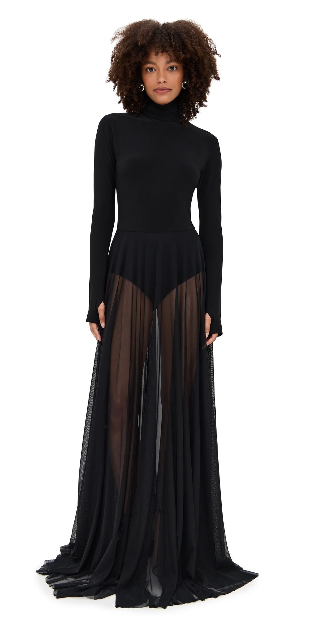 Norma Kamali Long Sleeve Turtleneck Flared Gown Black M