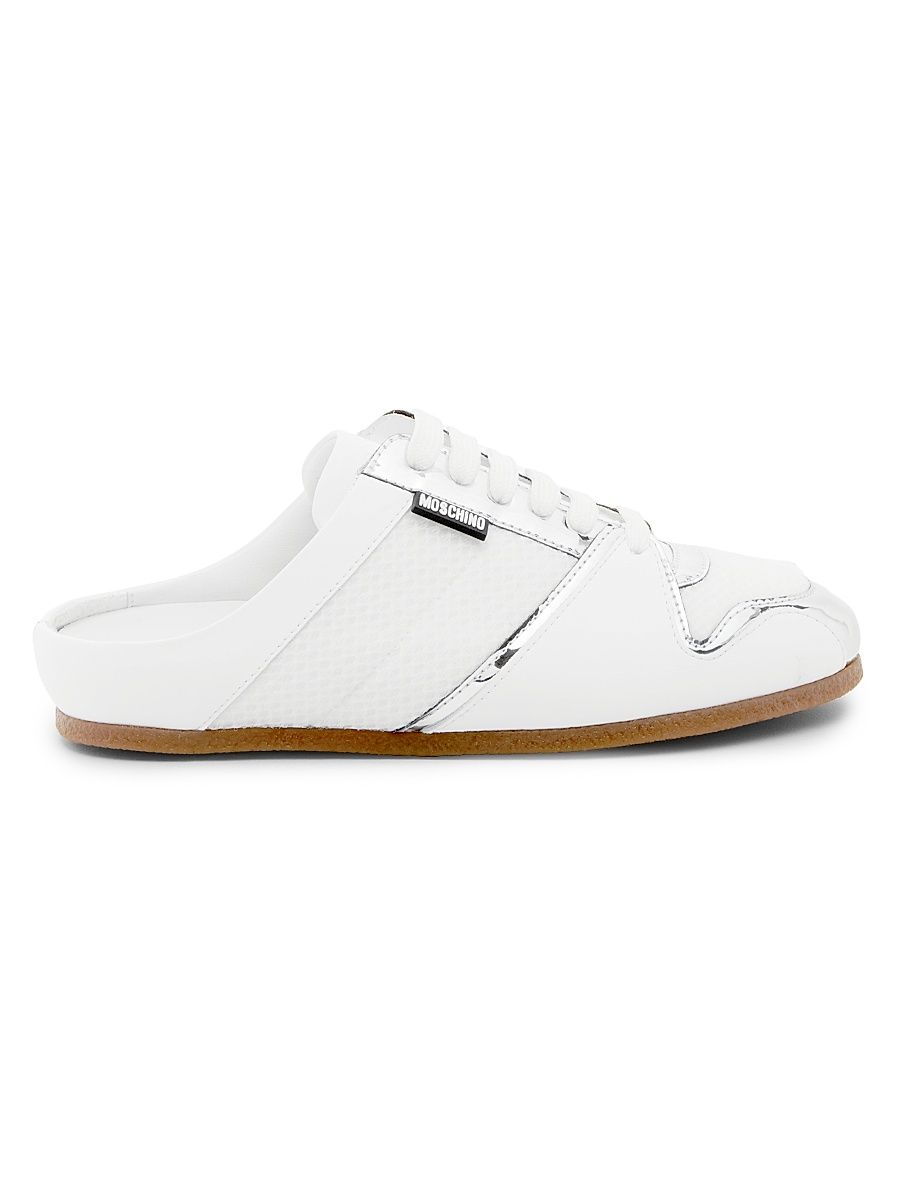 Women's Logo Chrome, Mesh & Leather Sneaker Mules - White Silver - Size 10