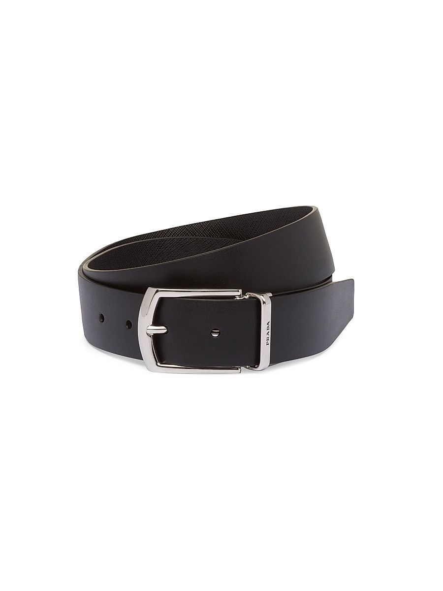 Men's Reversible Saffiano And Leather Belt - Black - Size 40