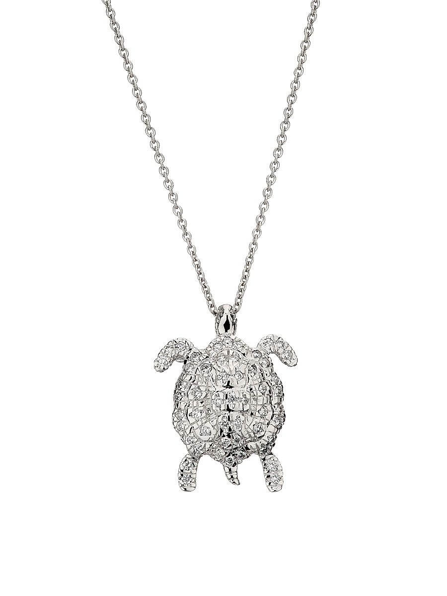 Women's Tiny Treasures 18K White Gold & 1.40 TCW Diamond Turtle Pendant Necklace - White Gold