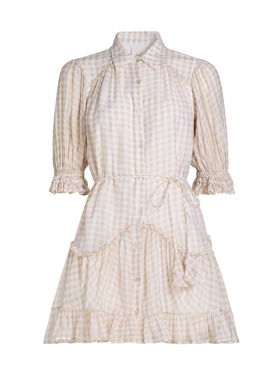 Women's Gwendoline Gingham Voile Minidress - Khaki White - Size 12