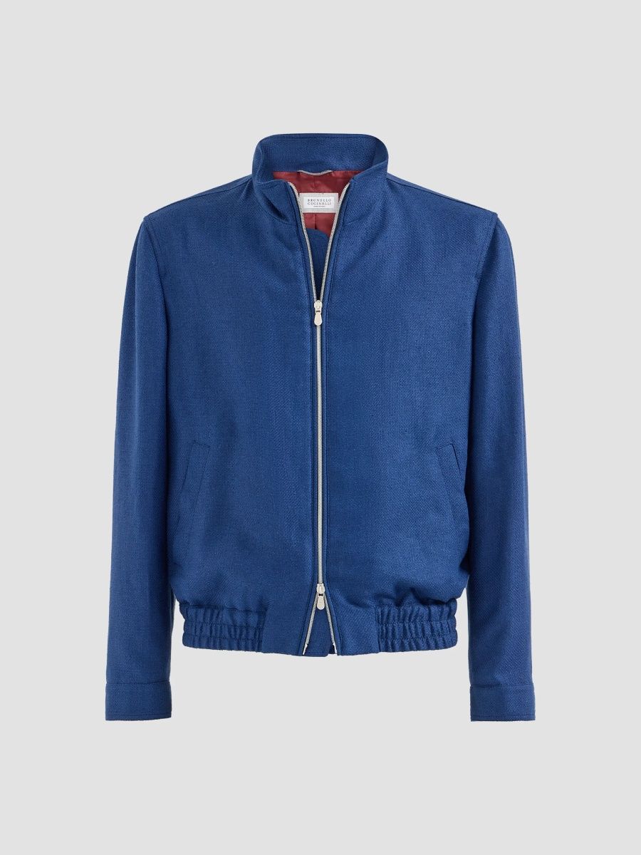 Brunello Cucinelli Men's Silk, Linen and Wool Hopsack Pilot Jacket - Royale Blue - Size 48