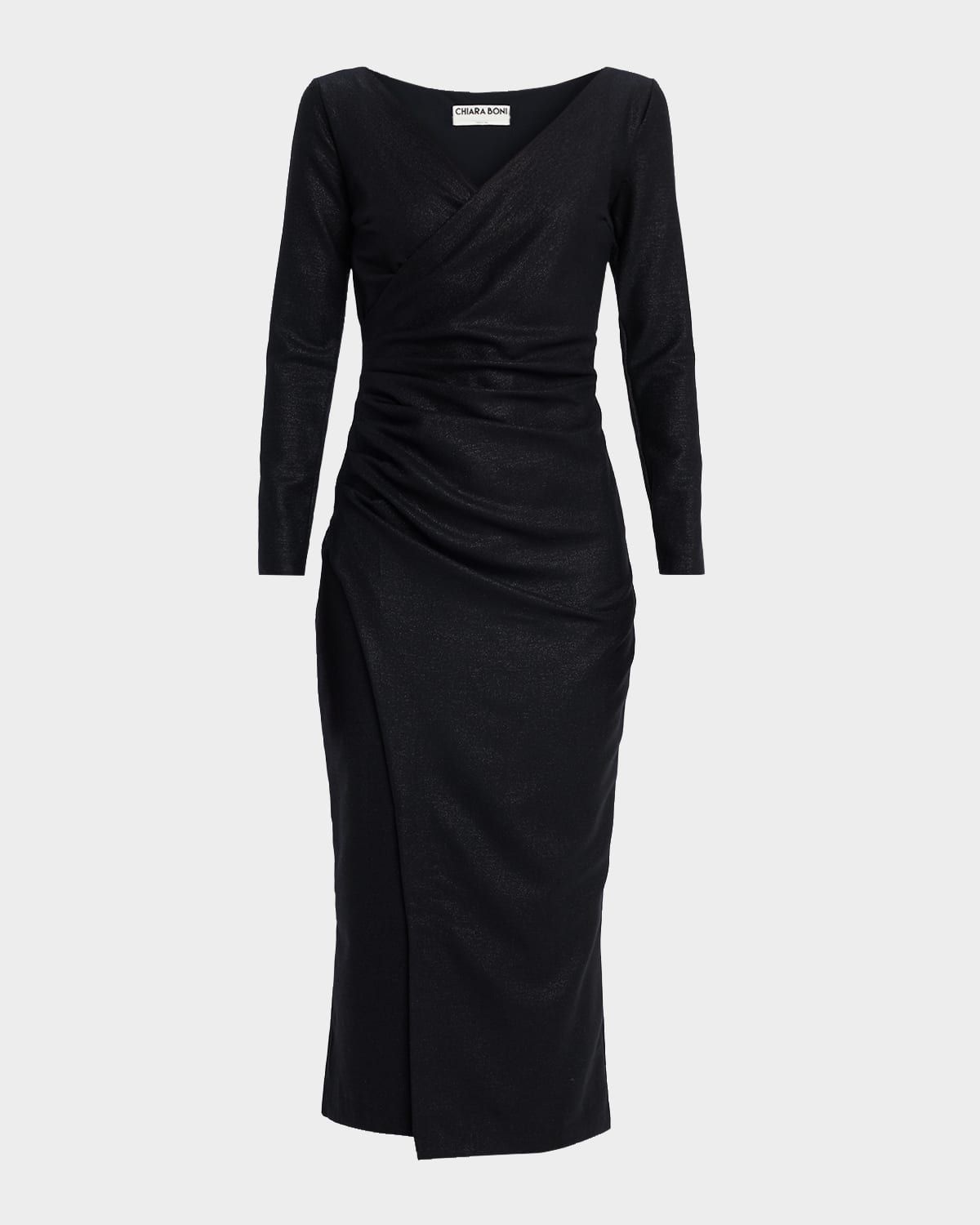 Yono Ruched Shimmer Bodycon Midi Dress