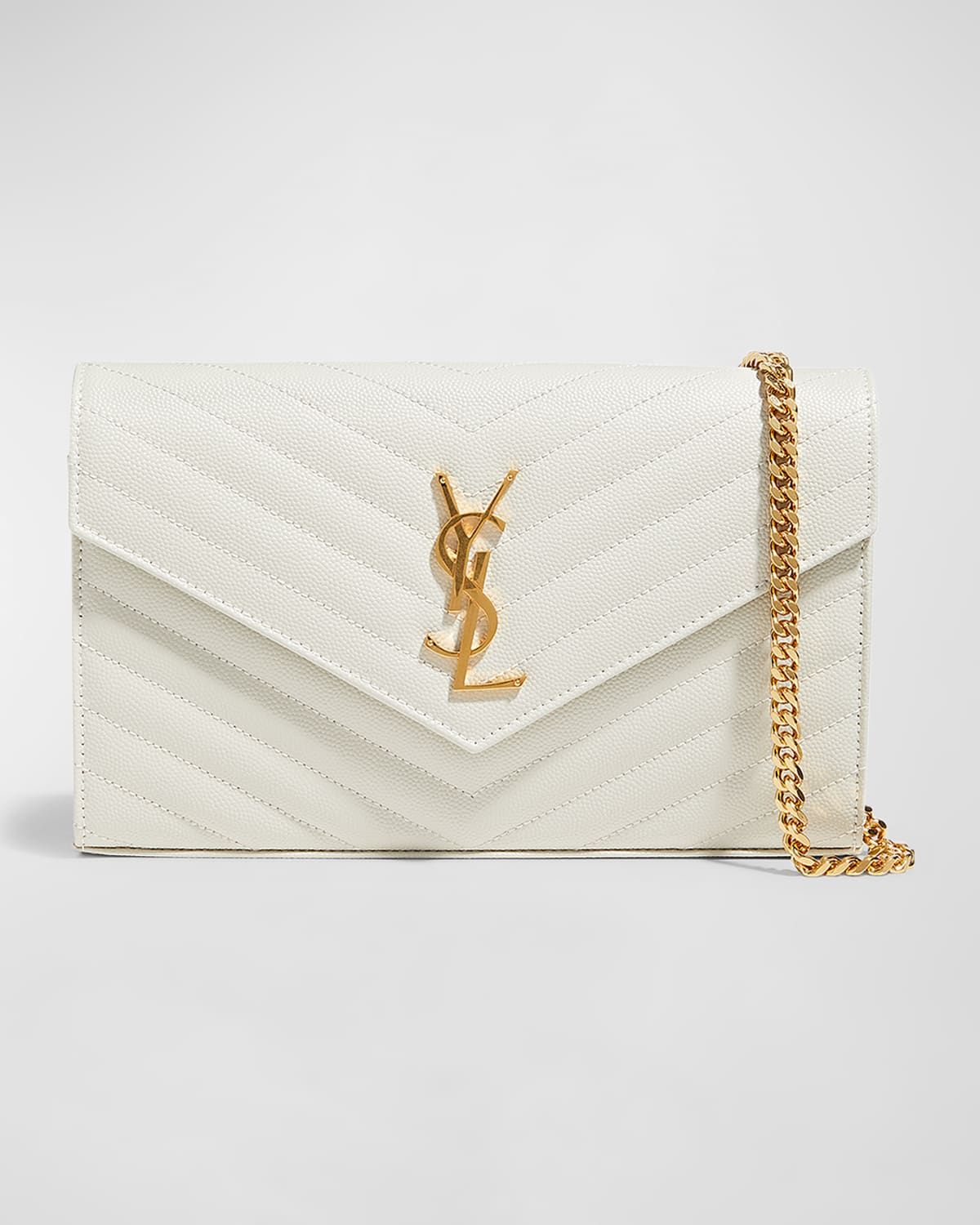 YSL Monogram Large Wallet on Chain in Grained Leather