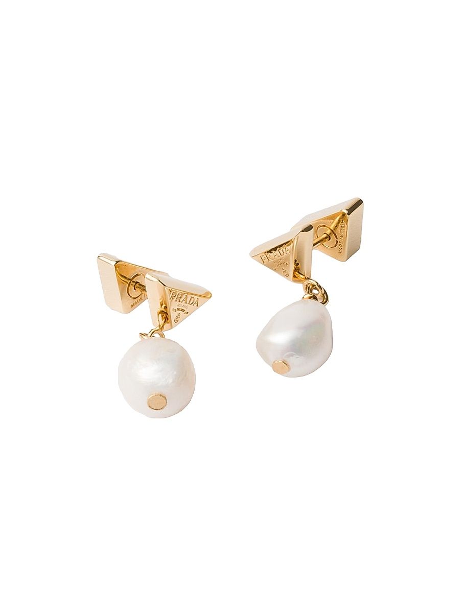 Women's Metal Earrings with Pearls - Gold White