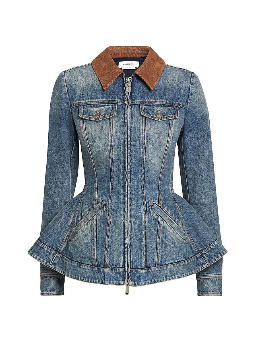 Women's Denim Fit & Flare Zip-Up Jacket - Indigo Stone Washed - Size 8