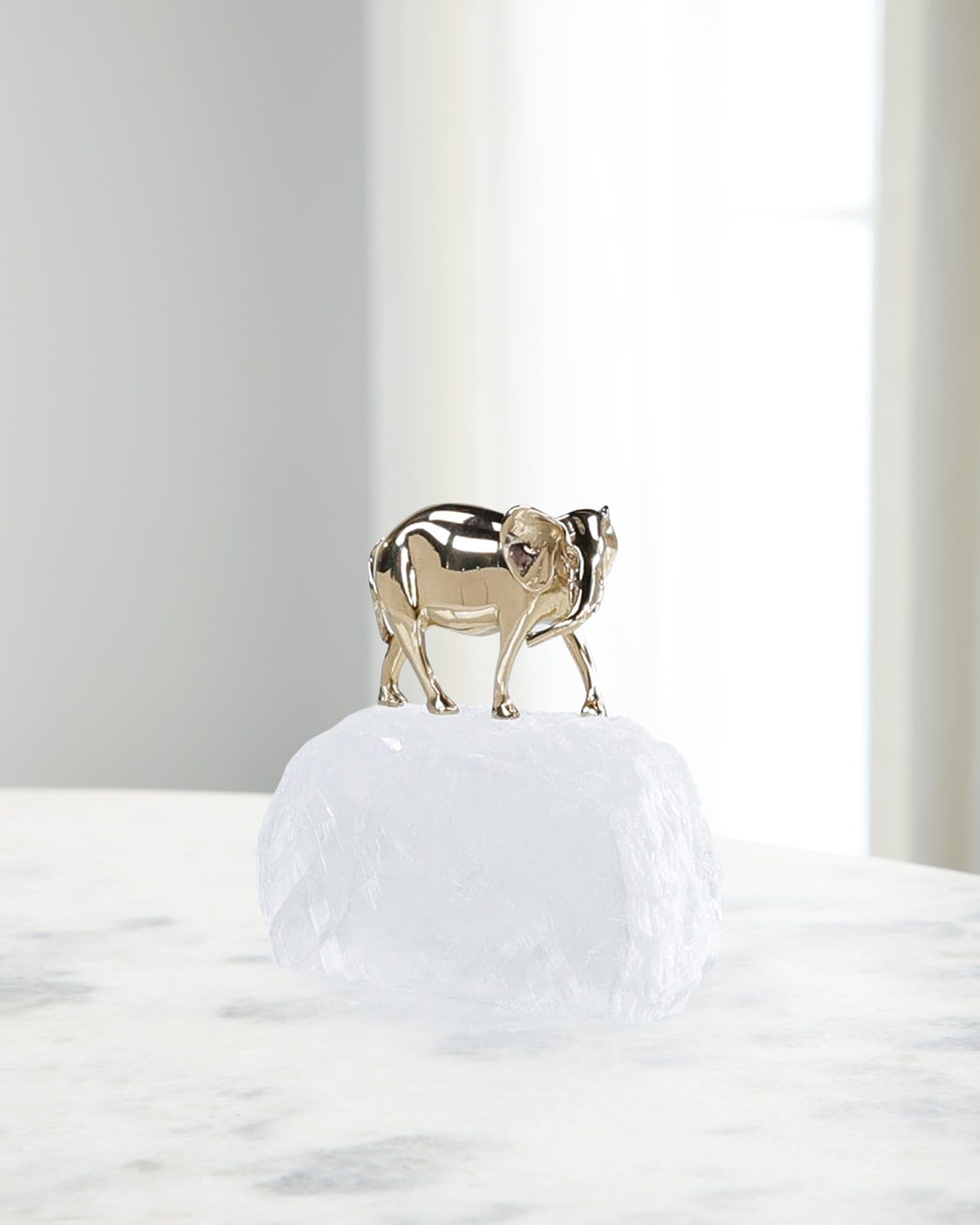 Brass Elephant Sculpture on Selenite I