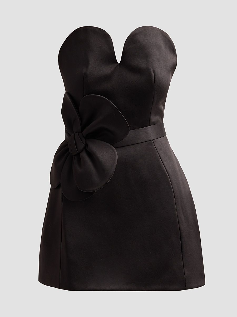 Women's Satin Daisy Belted Minidress - Black - Size 0