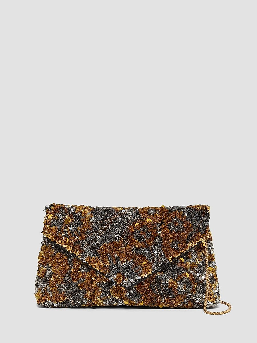 Women's Medium Sequined Envelope Clutch - Silver