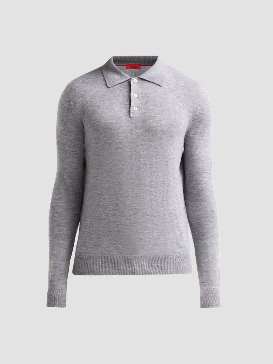 Isaia Men's Wool Polo Sweater - Light Grey - Size XXL