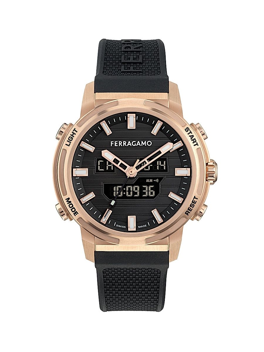 Men's Ren Rose Goldtone-Plated & Silicone Strap Watch/43MM - Black With Gold