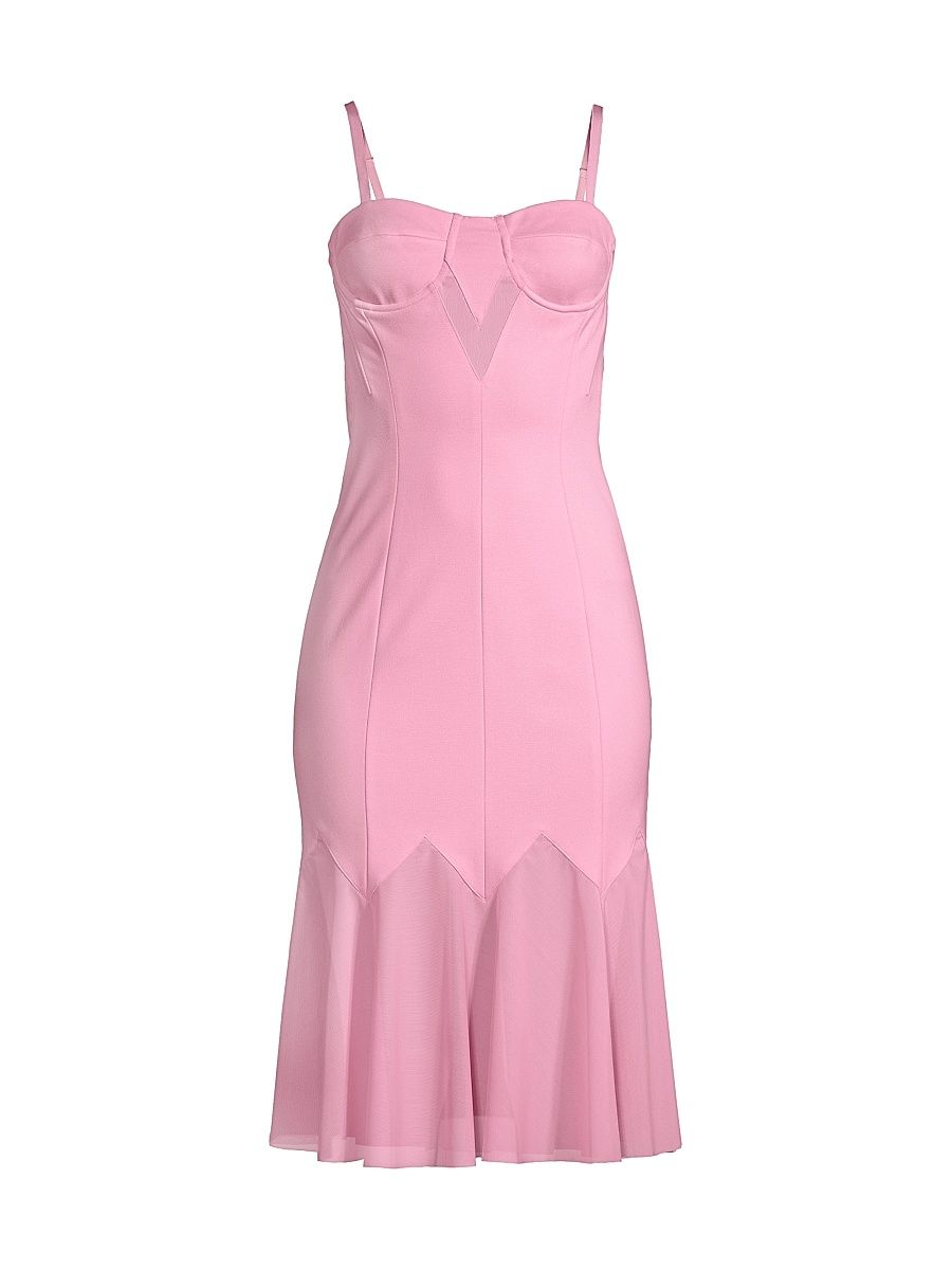 Women's Chiffon-Paneled Bustier Midi-Dress - Pink - Size Large