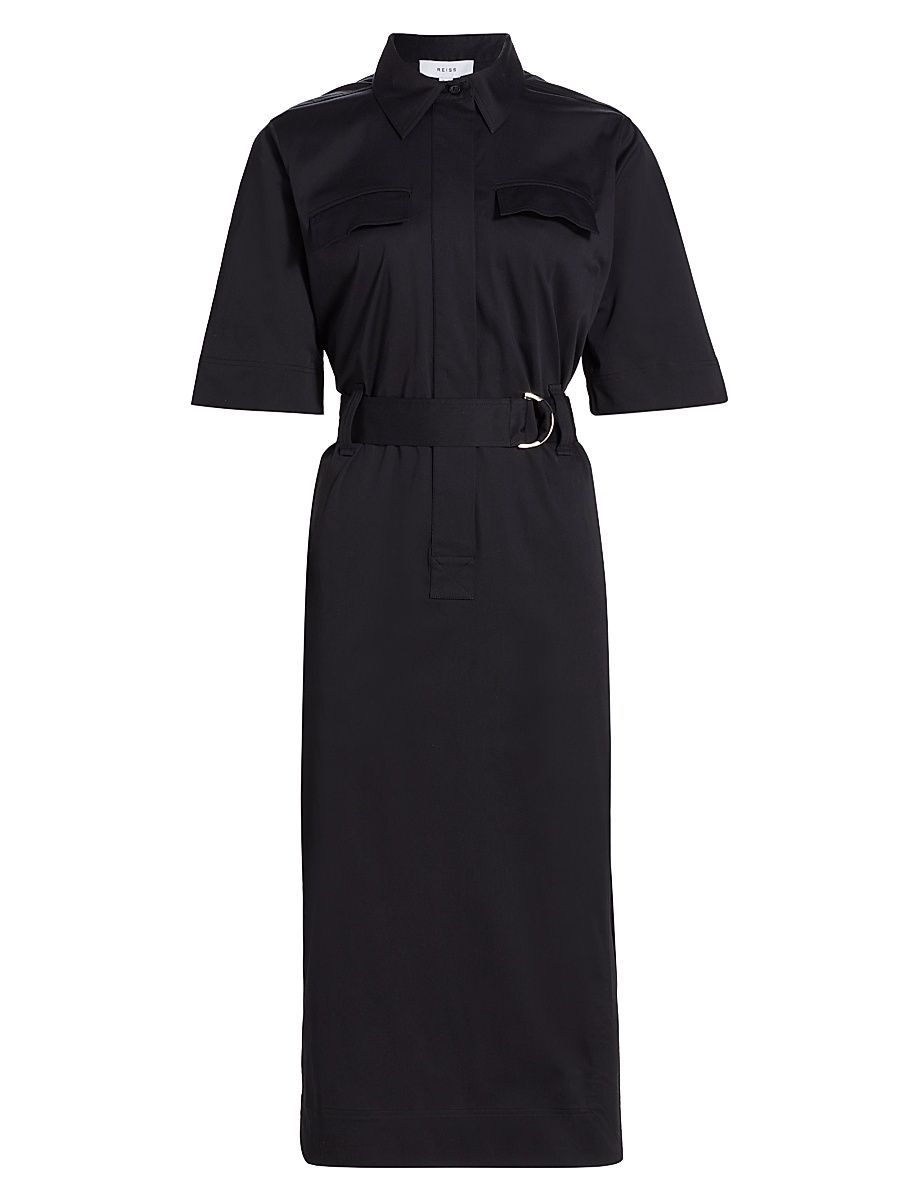 Women's Aimie Belted Stretch Poplin Shirtdress - Black - Size 4
