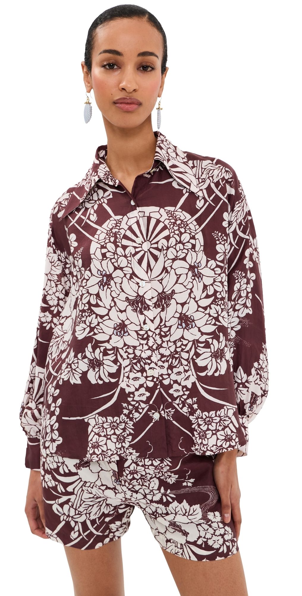 Alix of Bohemia Emery Auburn Spoke Silk Shirt Dark Brown XS