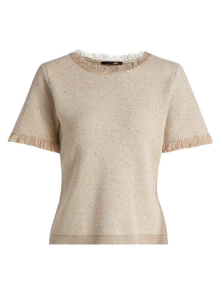 Women's Kate Fray-Trim Short-Sleeve Linen-Blend Sweater - Natural - Size XXL