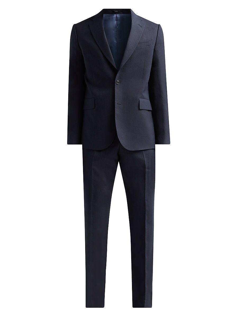 Men's Gents Tailored 2-Button Linen Suit - Very Dark Navy - Size 46