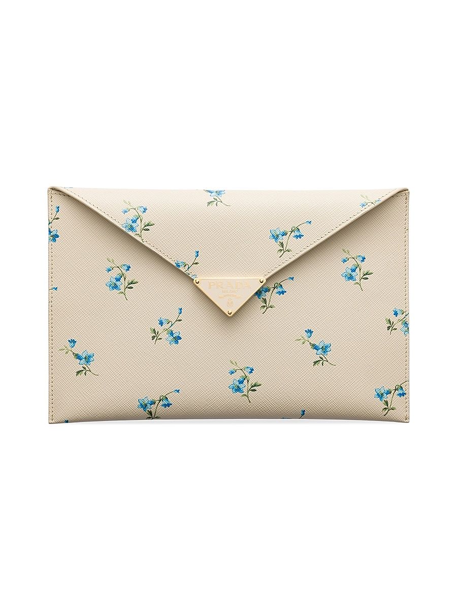Women's Printed Saffiano Leather Envelope Clutch - Beige Khaki