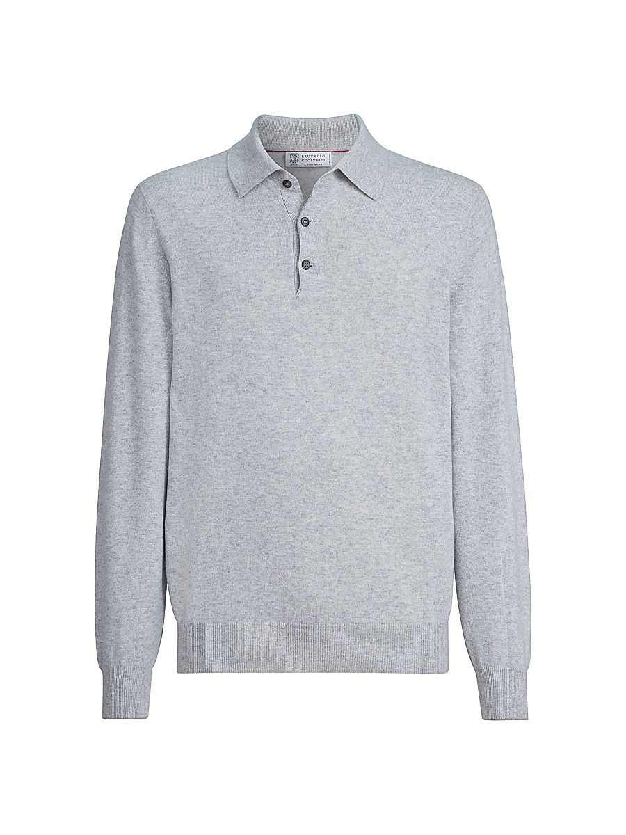 Brunello Cucinelli Men's Cashmere Knit Polo Shirt - Pebble - Size 42