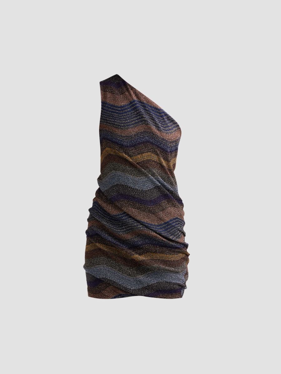 Missoni Women's Wave Lamé Knit One-Shoulder Mini Dress - Multi Violet Gold Black Orange - Size 8