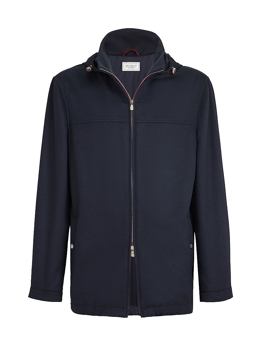 Men's Lightweight Cashmere Flannel Biker Jacket - Navy Blue - Size 42