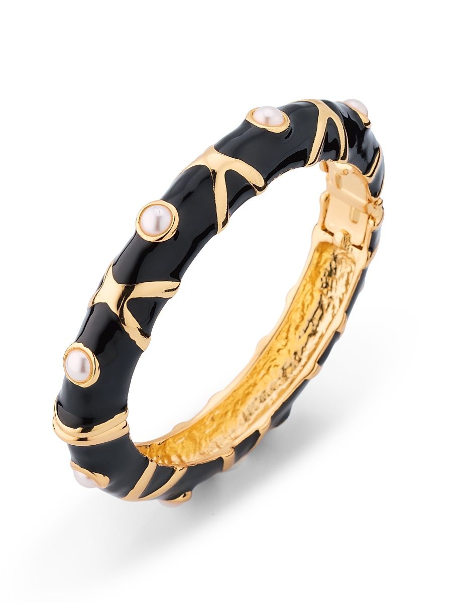 Women's 22K-Gold-Plated, Enamel & Imitation Pearl Bangle - Black White Pearl