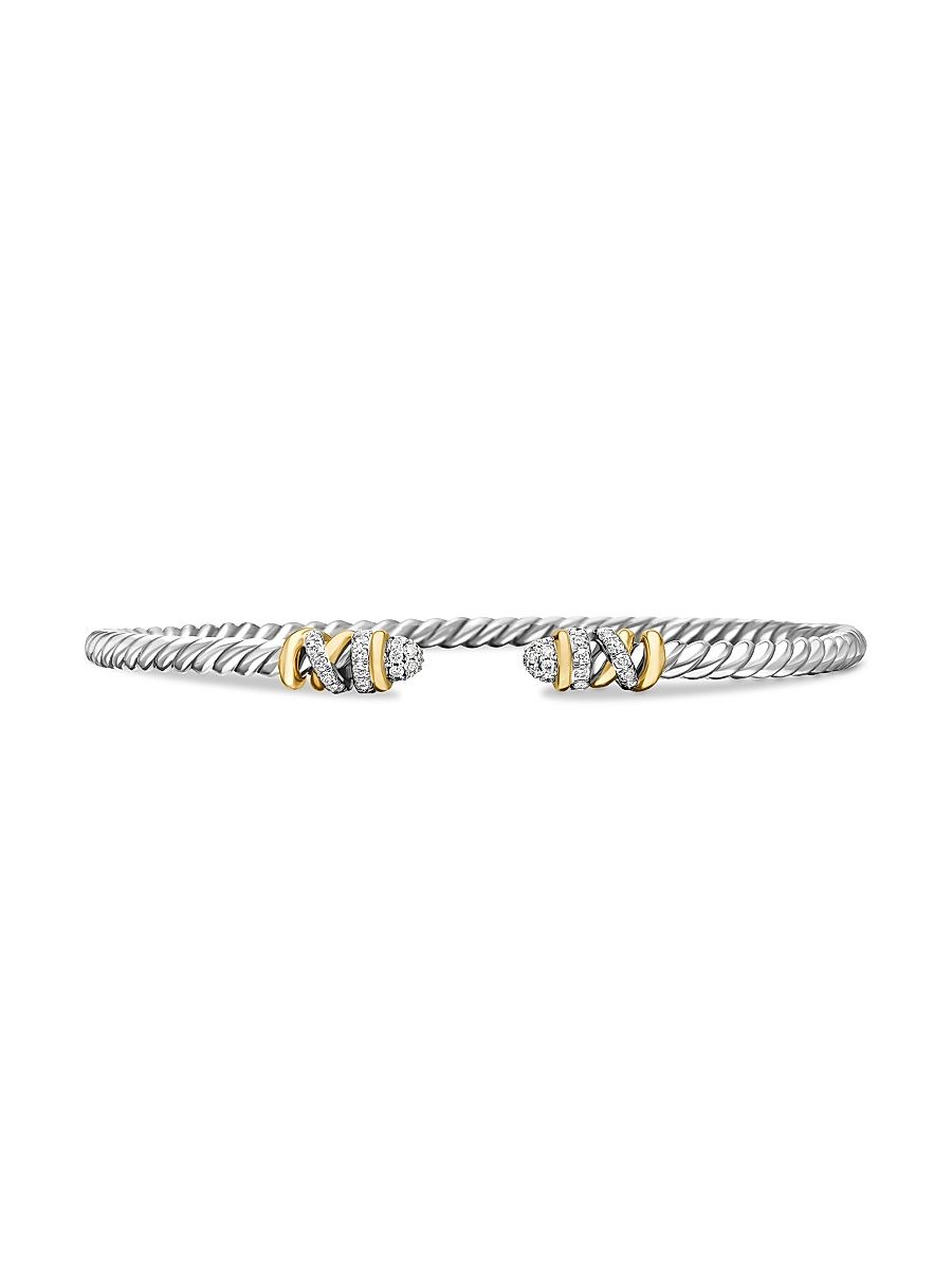 Women's Petite Helena Classic Cable Bracelet in Sterling Silver - Diamond - Size Medium