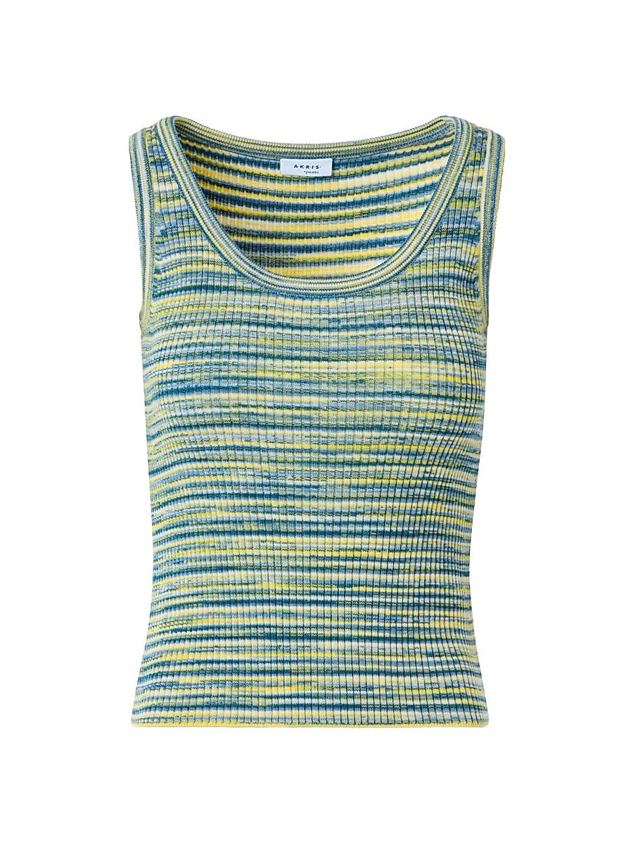 Women's Space-Dye Rib-Knit Virgin Wool Top - Sky Blue Multi - Size 14