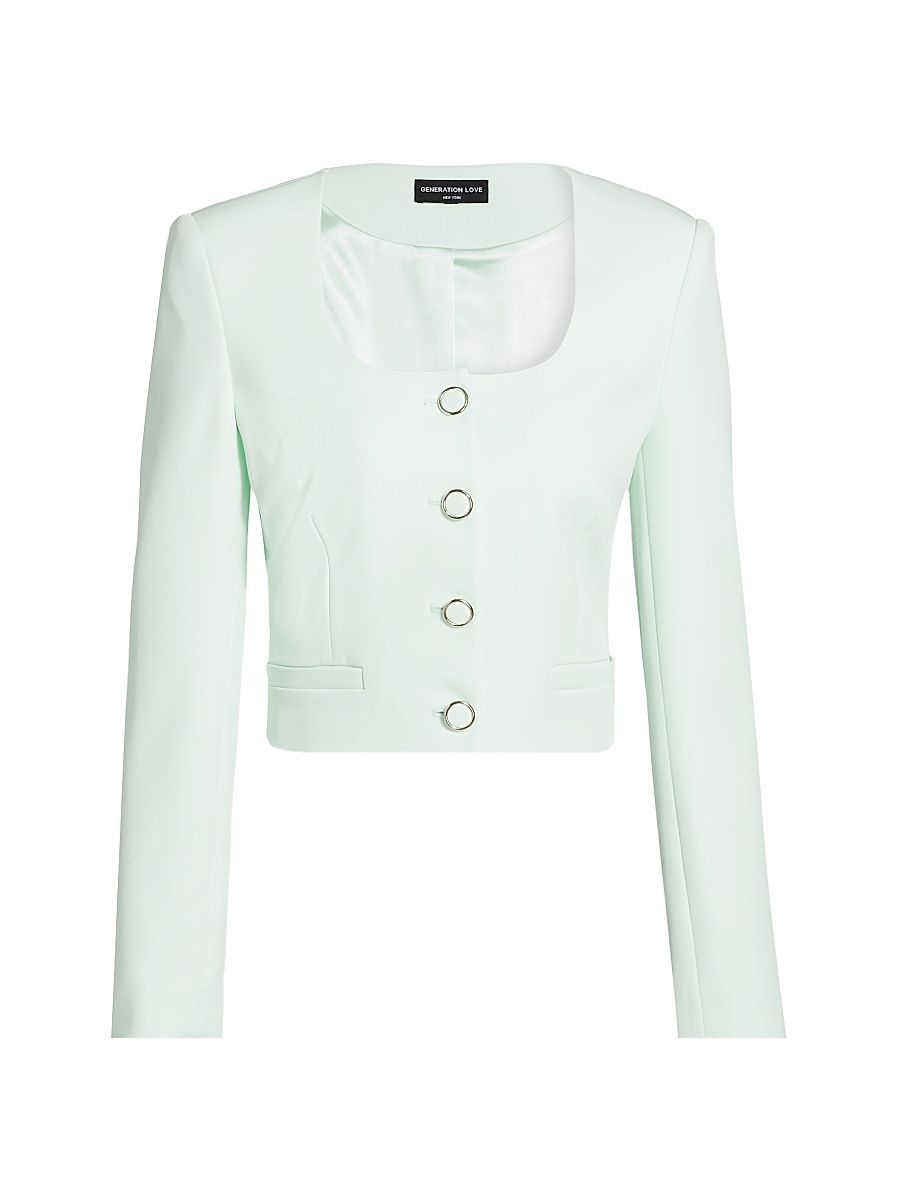 Women's Jina Stretch-Crepe Crop Blazer - Seafoam - Size XL