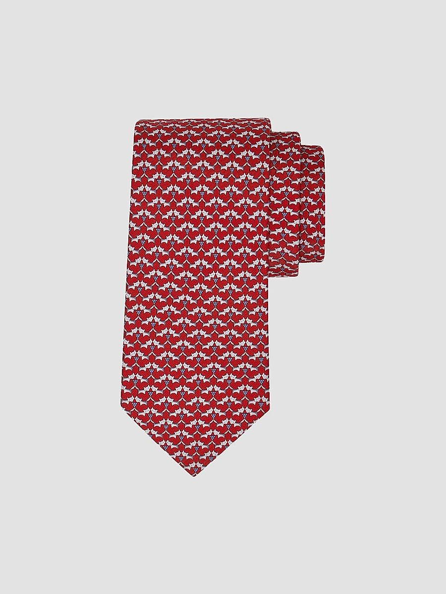 FERRAGAMO Men's Fox Print Silk Tie - Rosso