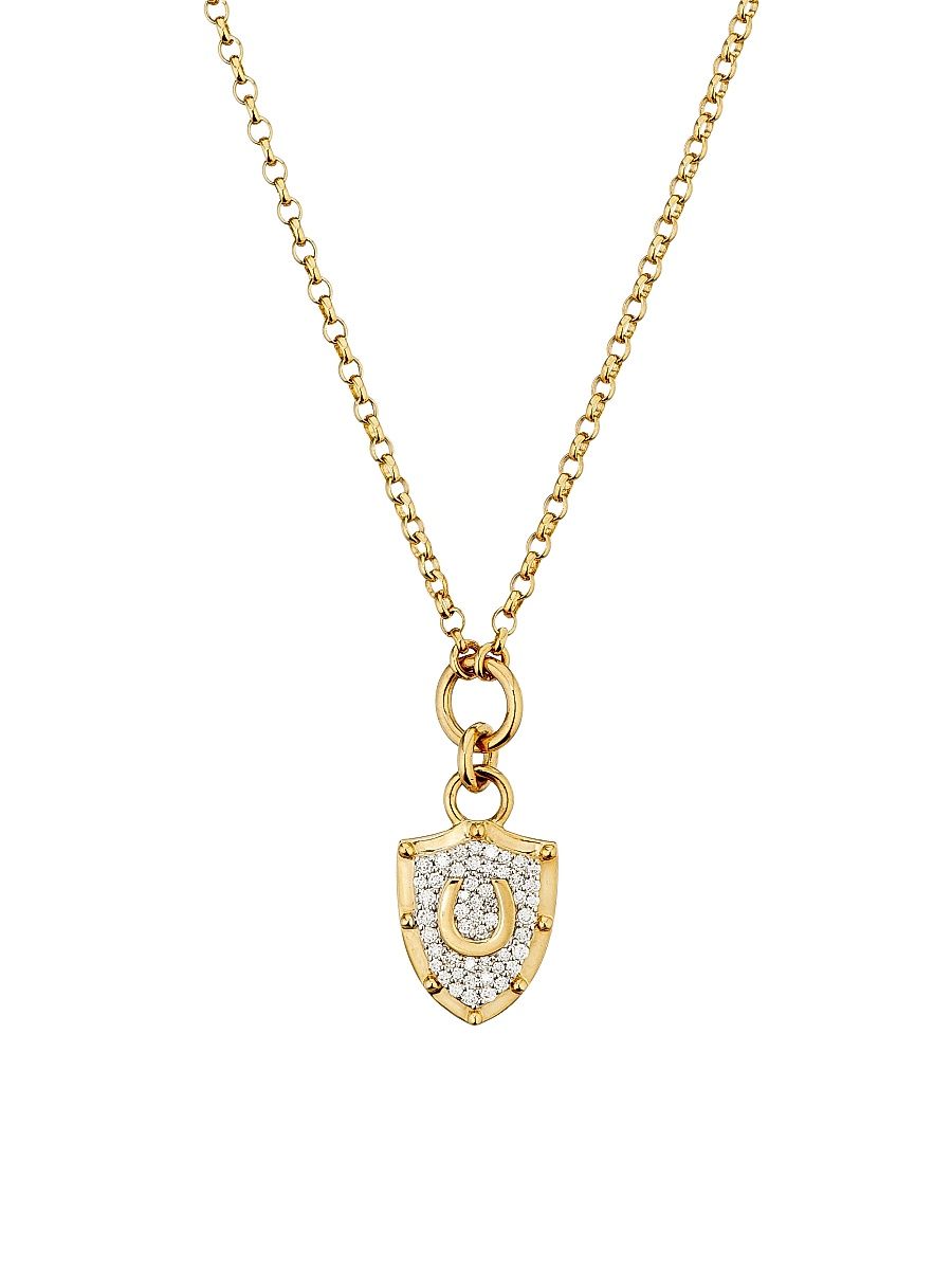 Women's Protection 18K Yellow Gold & 0.19 TCW Diamond Horseshoe Crest Pendant Necklace - Yellow Gold