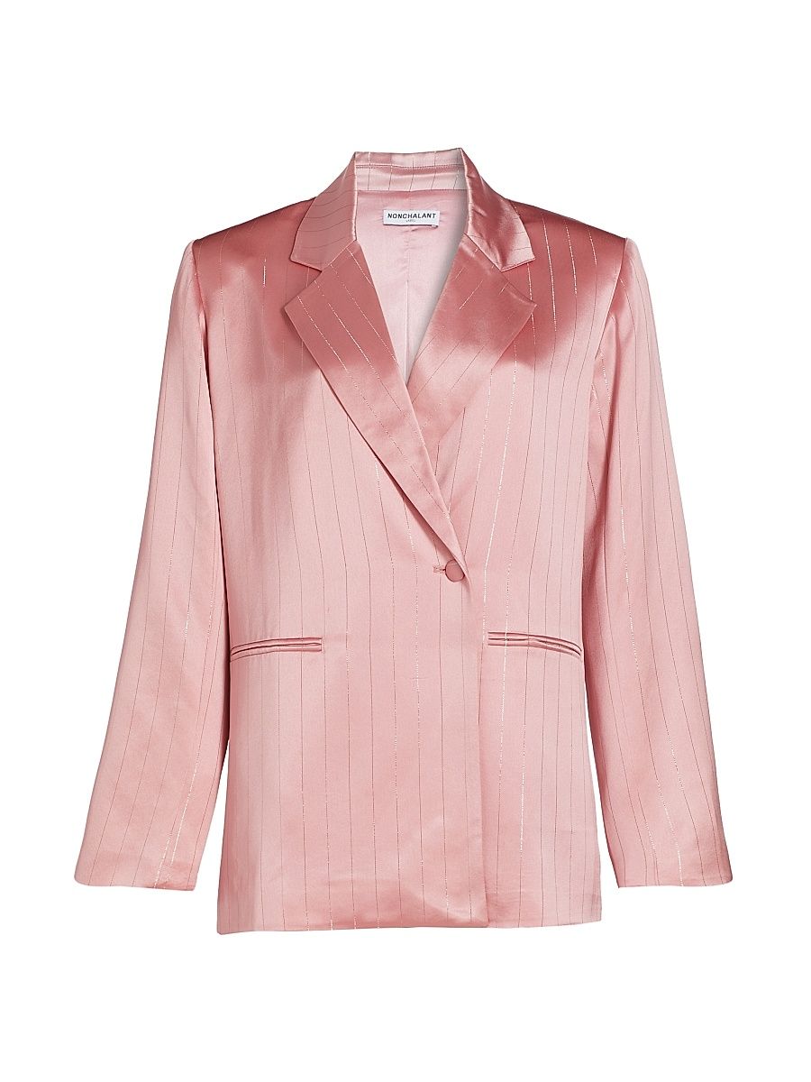 Women's Audri Pinstriped Satin Blazer - Desert Rose - Size XL