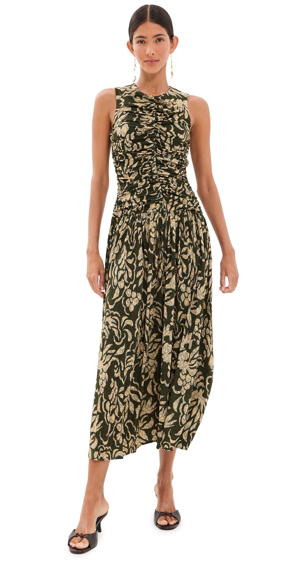 Ulla Johnson Elora Sleeveless Jersey Dress Khaki Floral XL