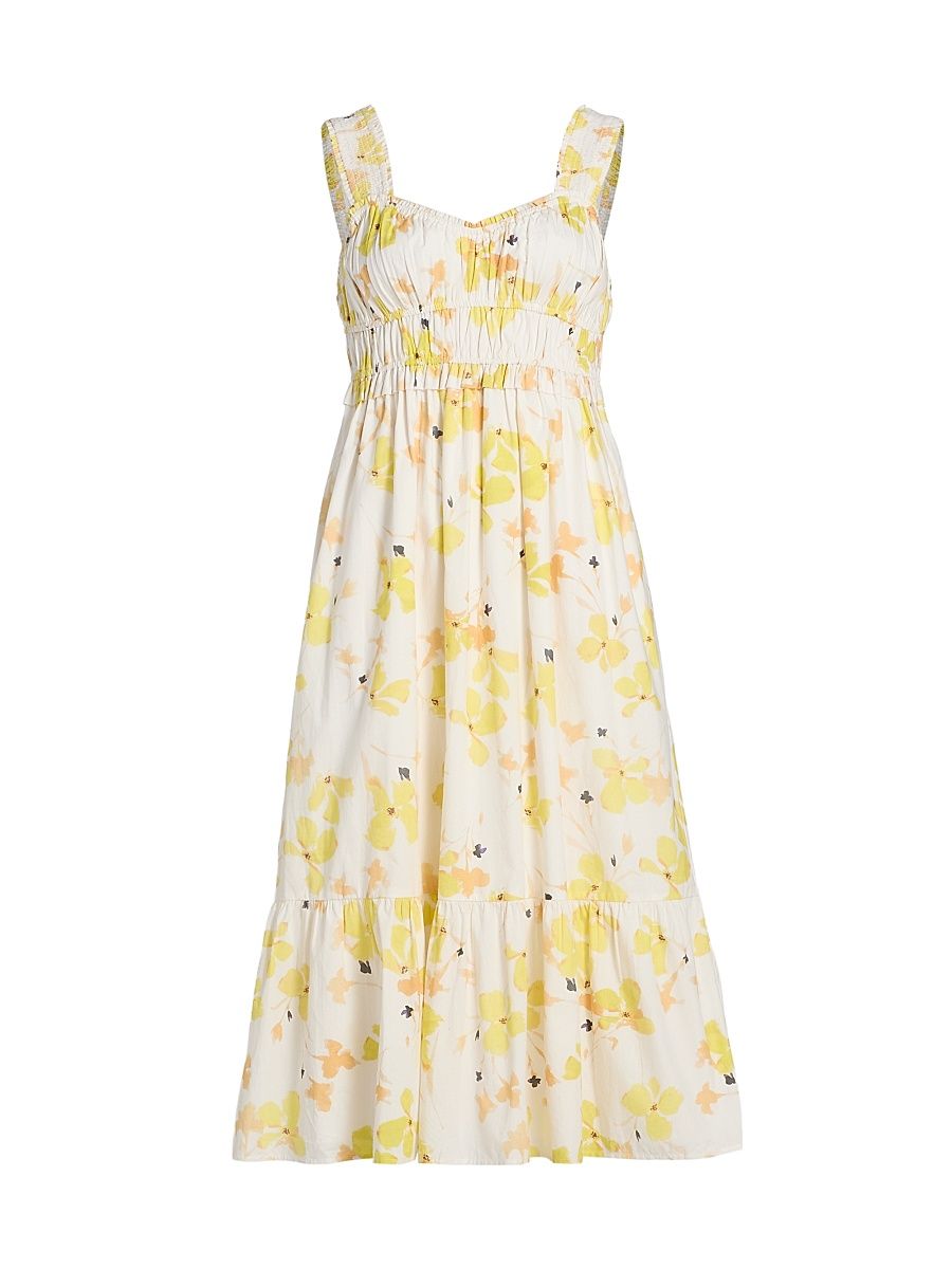 Women's Rafaella Floral Cotton Midi-Dress - Tossed Daffodils - Size XL
