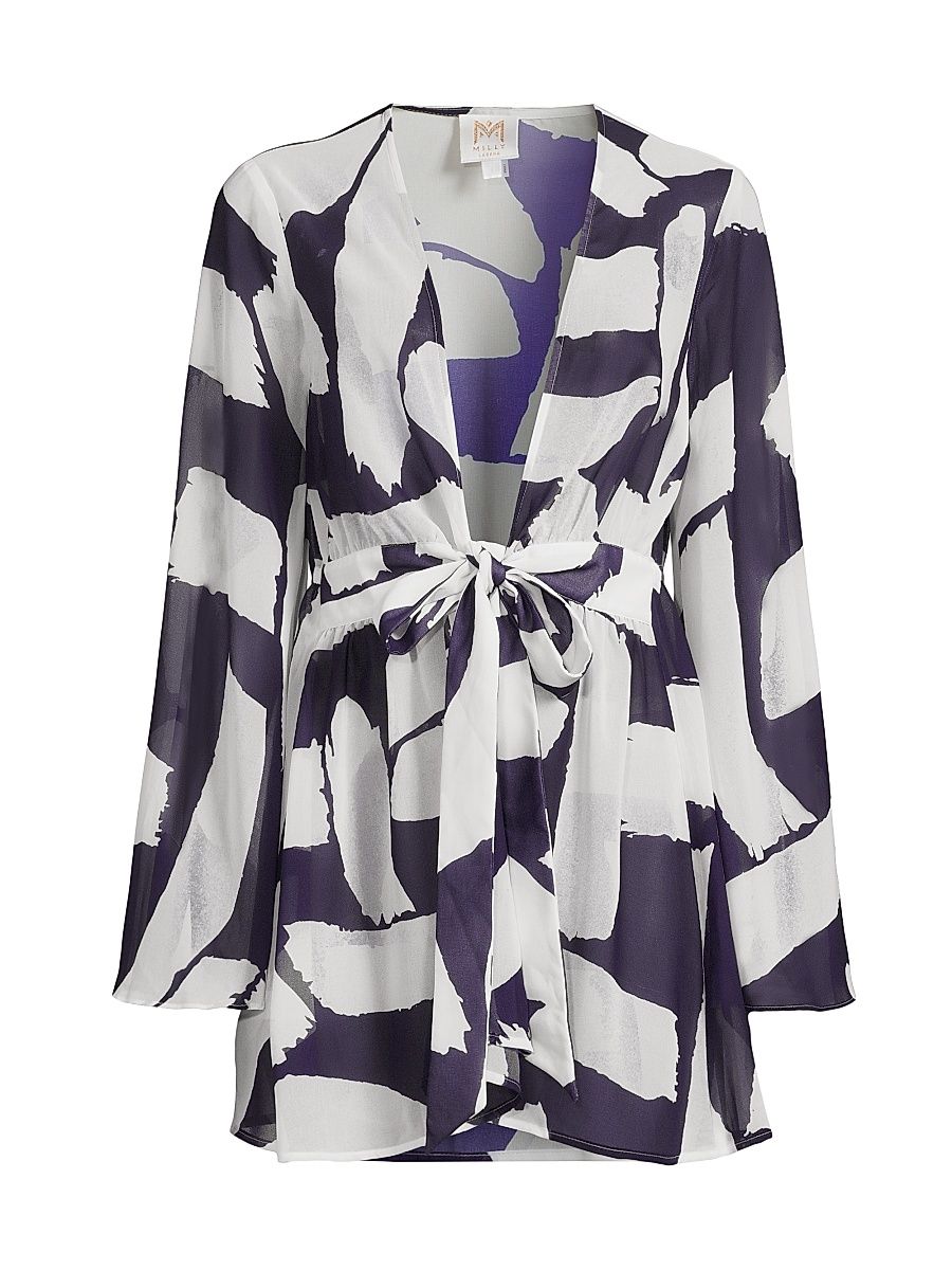 Women's Jessie Brushstroke Chiffon Minidress - Navy Ecru - Size Medium