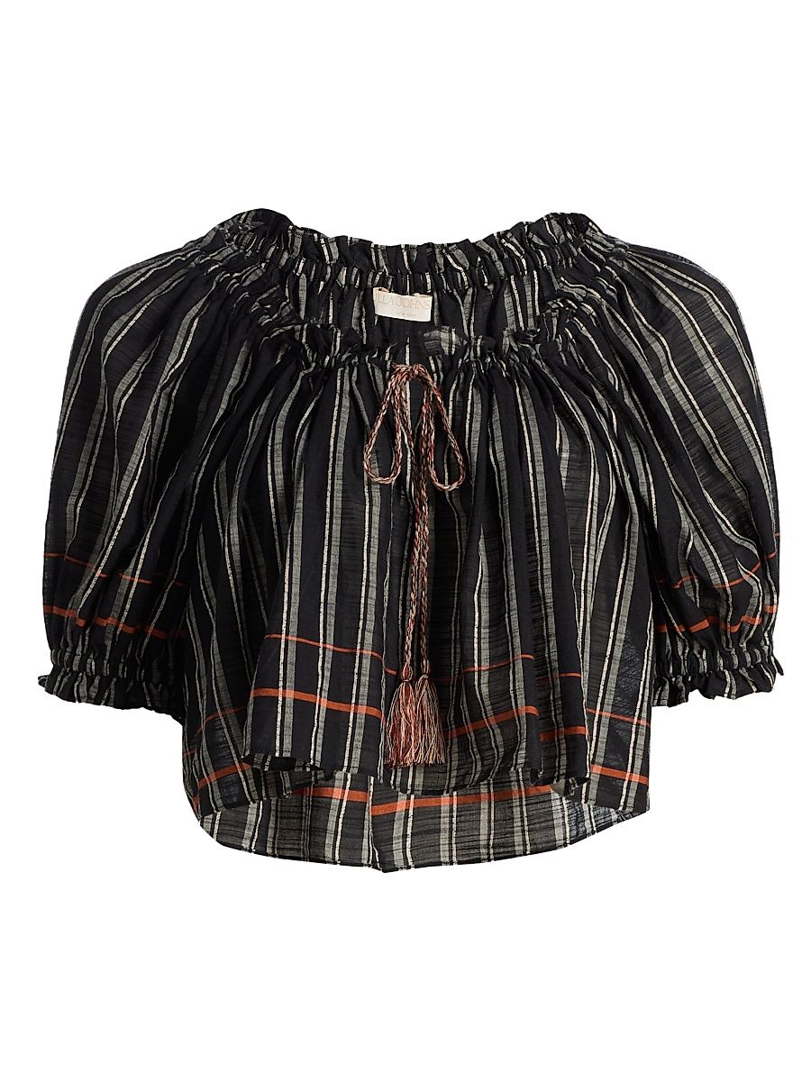 Women's Paros Striped Cotton Crop Top - Noir Stripe - Size XL