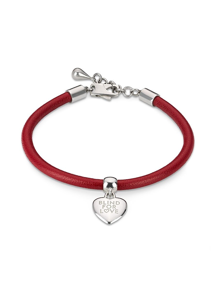 Women's Blind For Love Sterling Silver & Leather Heart Charm Bracelet - Red