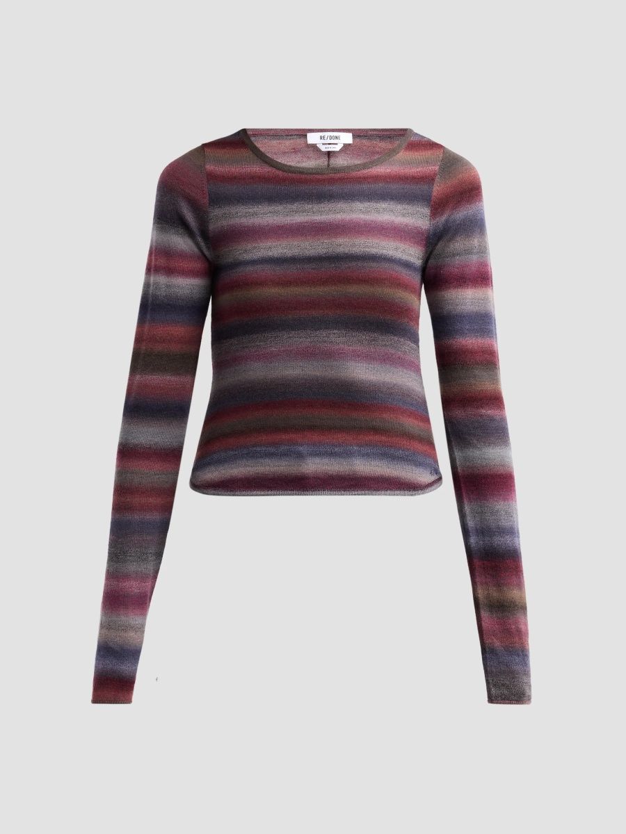 Re/done Women's Nicki Stripe Wool Top - Mulberry Combo - Size Large