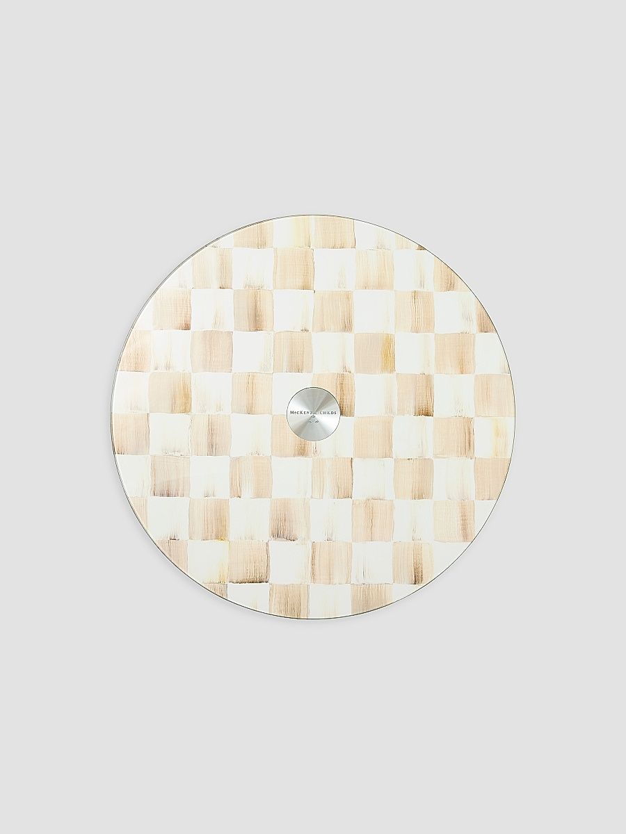 Mocha Check Glass Lazy Susan