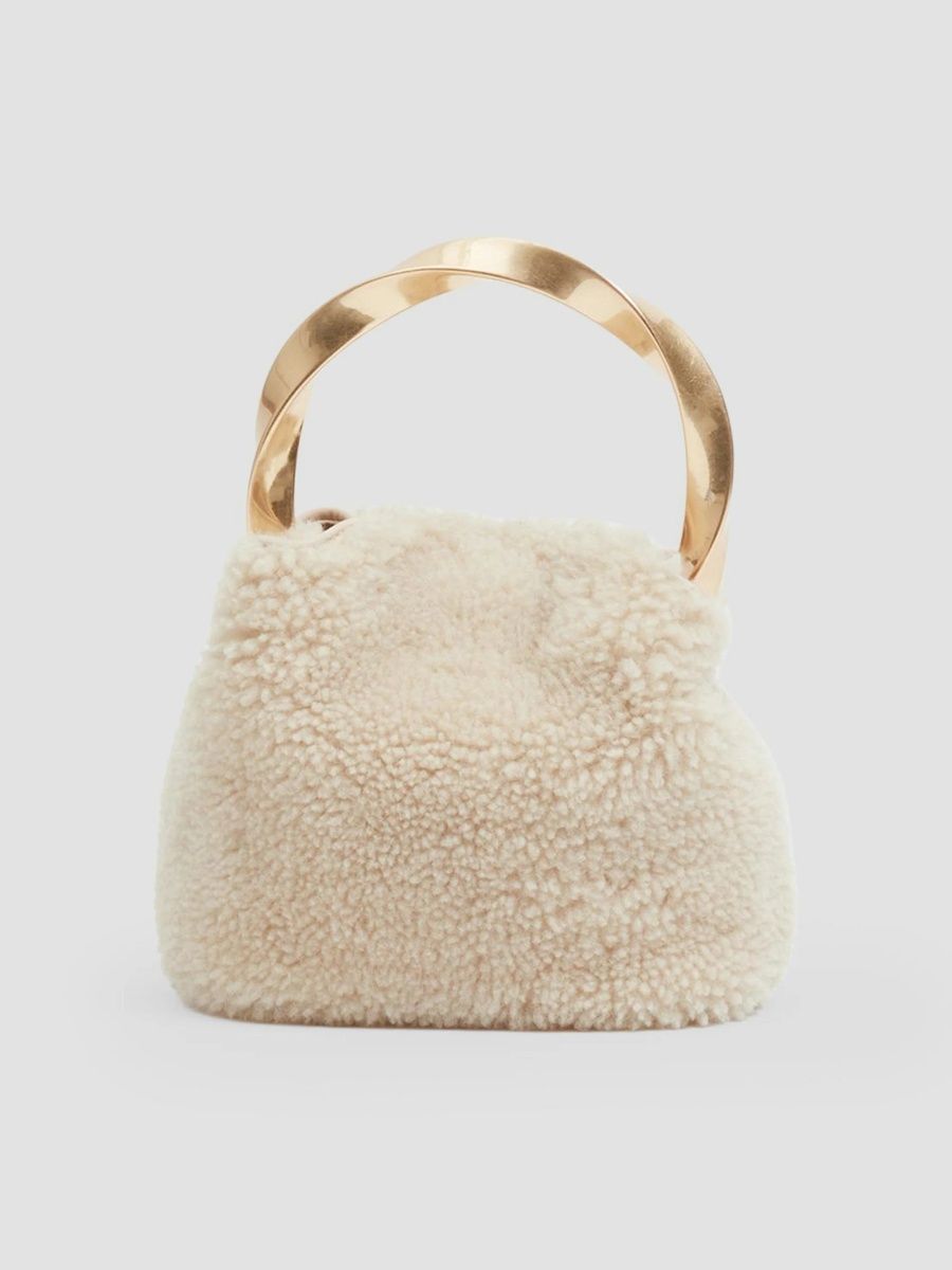 SIMKHAI Women's Nixi Mini Shearling Twist Bucket Bag - Ecru