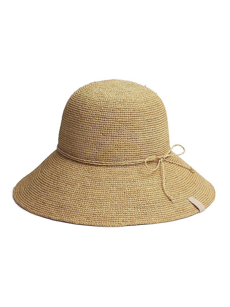 Women's Crocheted Raffia Bucket Hat - Natural - Size Medium