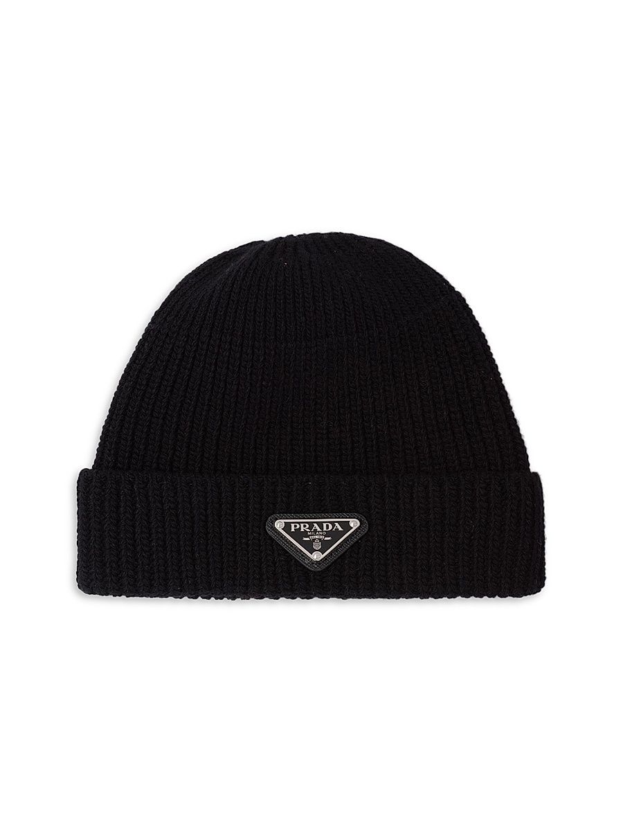Men's Wool and Cashmere Beanie - Black - Size Large